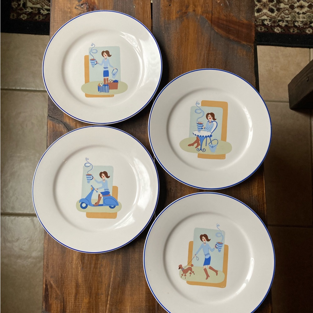 Wendover Lane Set of 4 “Latte Girl” dessert plates. New in Box! Cute Plate Set!
